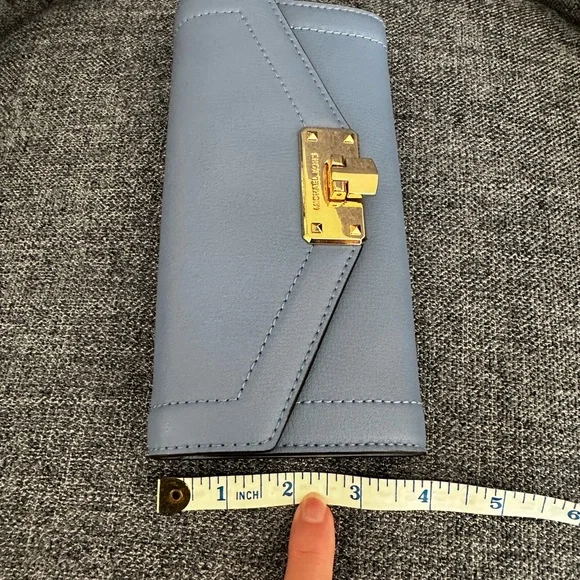 Michael Kors Blue Chevron Leather Wallet with gold accents - Picture 8 of 8